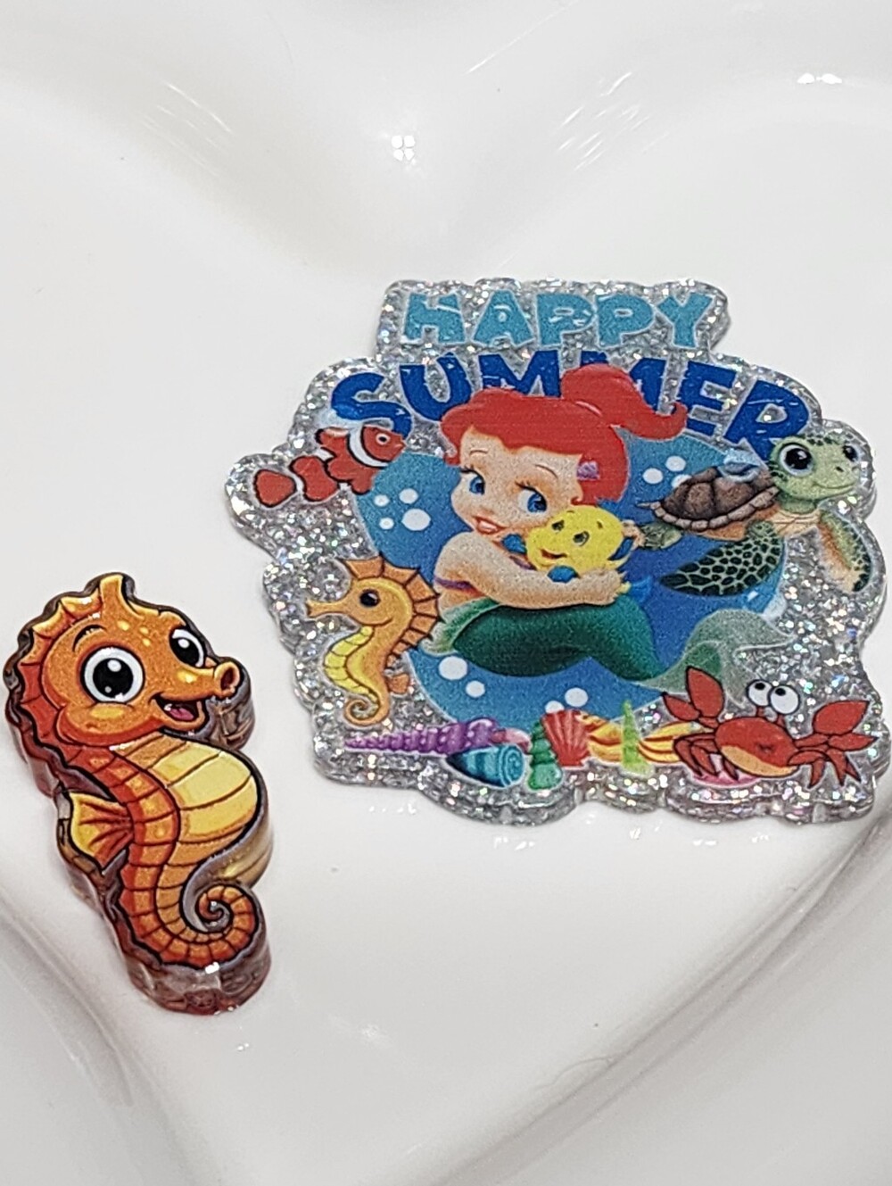 Happy Summer Mermaid Seahorse Flatback Focal Bead Badge Keychain Crafts Clip